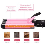 3 Barrel Curling Iron Hair Wand Temperature Adjustable with LCD Temp Display- 1 Inch Ceramic Tourmaline Hair Cr-imper Portable Hair Waver Fast Heating (Pink) (LCD Display)