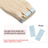 Tape in Hair Extensions 100% Remy Human Hair Tape on 12''-24'' Double Side Tape Seamless Skin Weft Long Straight 20pcs 50g Wavy #60 Platinum Blonde 20 Inch