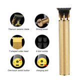 Professional Cordless Hair Trimmer,Hair Clippers For Men Clippers Barber Accessories, Noise Reduction Beard Trimmer Rechargeable Cordless Close Cutting T-Blade Trimmer (Golden)
