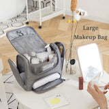 Advanced Grey Portable Travel Toiletry Bag For Men and Women,Large Makeup Bag,Hanging Toiletries Organizer Kit,Water-resistant Bathroom Shower Bag,Cosmetic Bag