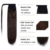 SEGO Ponytail Extension Human Hair Pony Tails Hair Extensions Wrap Around Ponytail Hair Extensions 100% Real Remy Hair With Magic Paste Long Straight For Women Medium Brown #04 18 Inch 90g