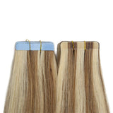 14 Inch 30g Tape in Remy Human Hair Extensions Thin Highlight #12/613 Golden Brown Mix Bleach Blonde Long Straight Glue in Hairpieces Seamless Skin Weft with Invisible Double Sided Tape 20pc/pack