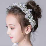 Campsis Cute Princess Wedding Headpiece Flower Wedding Hair Accessories Pearl Rhinestone Headband Bridal Wedding Tiaras for Flower Girl and Women.(White)