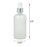 8 oz Frosted Clear Glass Boston Round Bottle with Silver and White Fine Mist Sprayer (6 Pack) + Labels