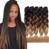 VERVES Synthetic Braiding Hair Kanekalon Hair Ombre Twist Braiding Hair High Temperature Hair Extensions 5Pcs/Lot 100g/Pc 24" (60CM) (Black-dark brown-light brown) …