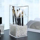 Makeup Brush Holder With Lid Cosmetic Brush Organizer Makeup Brush Display Case Dustproof Cosmetics Brush Storage Container with Free Pearls