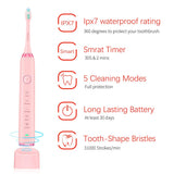 Sonic Electric Toothbrush With Travel Case, 6 Hours Charge Minimum 30 Days, Use 5 Optional Modes, Adapt To Any USB Interface For Wireless Charging, Unique Cherry Blossoms Pink