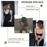 Qlenkay Baseball Cap Hair with 14 inch Wave Curly Bob Hairstyle Adjustable Wig Hat Attached Short Extensions Synthetic for Women Dark Brown