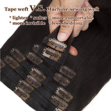 16 Inch Seamless Remy Human Hair Clip in Hair Extensions Black Tape Weft Clip on Hair Extensions 8pcs Rooted Clip In Extensions PU Tape Natural Real Remy Human Hair Off Black #1B