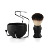 CCbeauty Men Black 3Pcs Shaving Set, 3.2" Black Stainless Steel Shaving Bowl Hair Shave Brush Stand Holder Soap Mug