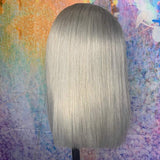 Lace Front Human Hair Bob Wigs T Part Short Straight With Baby Hair 180% Density 13x4x1 Lace Frontal Glueless Grey Straight Wig for Black Women Pre Plucked(8 inches)
