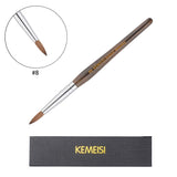 KEMEISI Luxurious Gift Box 100% Kolinsky Sable Acrylic Nail Art Brush Yellow Sandal Wood Pen Nail Brush for Nail Art Manicure Tool Round #8,10,12,14,16 (#08)