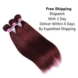 Aigemei Peruvian Wine Red Straight Human Hair 3 Bundles Unprocessed Virgin Human Hair Weave for Black Women (10''12''14'',Burgundy Color 99J)