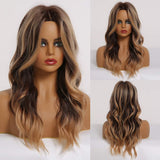 OUFEI Ombre Black Brown Wigs 22" Long Wavy Hair Heat Resistant Wig for Women