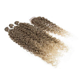 DÉBUT 3 synthetic Hair Bundles with easy Closure 29 inches 340g Deep Wave Hair Weave Hair Extension Heat Resistant (T042: Gradients Blonde)