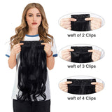 LELINTA 24" Curly Wavy 4 Pieces Set Thick Clip in on Synthetic Hair Extensions Hairpieces for Women Dark Black