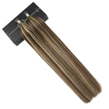 Ugeat Itip Human Hair Extensions 22inch I Tip Hair Extensions Remy Hair Dark Brown Highlighted Caramel Blonde Pre Bonded Human Hair Extensions 0.8g/Strand 40Gram Natural Hair Extensions