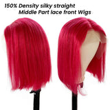Red Bob Wig Human Hair 150% Density Virgin Human Hair 8inches Bleach Knots Silky Straight Short Bob Wigs for Women Pre Plucked Natural Hairline 13x1x4 Swiss Lace Red Human Hair T Part Wigs