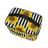 senya Cosmetic Bag, Sunflowers Striped Travel Makeup Organizer Bag Cosmetic Case Portable Train Case for Women Girls