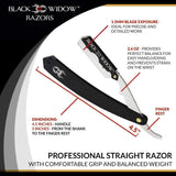 Barber Straight Razor, Professional Barber Straight Edge Razor - Barber Razor Compatible with Straight Razor Blade for Barber, Black Chrome Straight Razor by Black Widow (1.5mm)