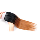 1B/30 Ombre Brazilian Hair Straight Closure Black to Dark Brown Silky Straight Human Hair 4x4 Free Part Lace Closure with Baby Hair (1 Piece Closure 20")