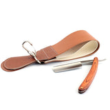 Pro Natural Wooden Handle 420 Steel Straight Razor+2 Layers Leather Canvas Strap