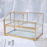 Clear Glass & Brass Metal Cosmetics Storage Display Case,Cosmetic Organizer,Glass Makeup Storage,for Countertop Bathroom Vanity Dresser Ideal Gift (GOLD-X)