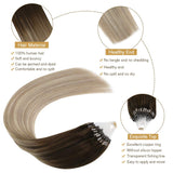 Ugeat Microbead Hair Extension Remy Hair 22inch Micro Loop Hair Extensions Human Hair 50Gram/50Strands Cold Fusion Hair Extensions Micro Beads Balayage Color #4/18/22 Brown with Blonde