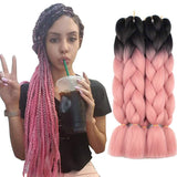 Xtrend 5Pcs 2 Tone Ombre Braiding Hair Crochet Braids 24 Inch Synthetic Hair Extensions Kanekalon Jumbo Braiding Hair Extension for Box Braiding Hair 100g/pc (5 Pieces, Black/Orange Pink#)