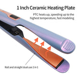 Professional Flat Iron for Hair,Beach Waves Design Hair Straightener and Curler 2 in 1 with Anion,Adjustable Temp,LCD Digital Display,Auto Shut-Off,Dual Voltage Travel Curling Iron Hair Styling Tools