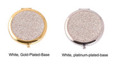 Luxurious Rhinestone Magnifying Compact Mirror 2X Magnification - 1X Mirror 2-sided,Handheld Magnified MakeUp Mirror for Purse, Pocket And Travel,Beauty Essentials (White, platinum-plated-base)