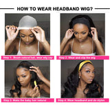 Headband Wig 9A Human Hair None Lace Front Body Wave Wigs Natural Color Glueless Headband Wig for Black Machine Made Brazilian Virgin Hair 150% Density for Black Women
