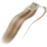 SEGO Ponytail Extension Human Hair Pony Tails Hair Extensions Wrap Around Ponytail Hair Extensions 100% Real Remy Hair With Magic Paste Long Straight #18P613 Ash Blonde&Bleach Blonde 95g 20 Inch