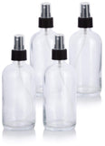 8 oz Clear Boston Round Thick Plated Glass Bottle with Black Mist Spray (4 Pack)