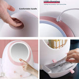 LED Mirror Makeup Organizer, Zinnor Makeup Mirror Organizer with Light LED Portable Adjustable Dressing Table Desktop Finishing Box Jewelry and Cosmetic Storage Display Case for Bathroom Dresser