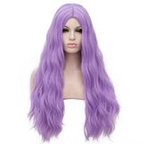 BERON Long Curly Purple Wig for Women Center Part Rose Net Girl's Halloween Cosplay Party Costume Beach Wave Wig (Light Purple)