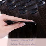 Maxfull Seamless Clip In Remy Hair Extensions Brown with Water-Droplet Clips, Ultra-Invisible Clip On Hair Extensions, 7pcs, 14inch, 110g