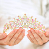 Barogirl Gold Wedding Crown and Tiara Bridal Butterfly Queen Princess Crystal Headband for Women and Girls (Pink)