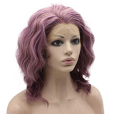 Mxangel Shoulder Length Synthetic Lace Front Purple Stylish Wavy Wig Natural Halloween Party