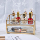 Clear Glass & Brass Metal Cosmetics Storage Display Case,Cosmetic Organizer,Glass Makeup Storage,for Countertop Bathroom Vanity Dresser Ideal Gift (GOLD-X)
