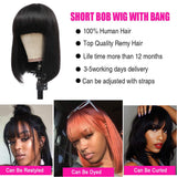 TUNEFUL Short Bob Wigs with Bangs Brazilian Straight Human Hair Wigs for Black Women 130% Density None Lace Front Wigs(10 Inch Bob, Machine Made Wigs)