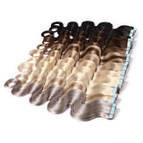 Tape in Hair Extensions 100% Remy Human Hair Tape on 12''-24'' Double Side Tape Seamless Skin Weft Long Straight 20pcs 50g Wavy #27 Dark Blonde 24 Inch