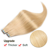 40pcs Thick Tape in Hair Extensions Human Hair 100g Tape in Remy Hair Bleach Blonde 18 inch for Women Seamless Rooted Tape ins Highlighted Long Straight Hair Invisible Double Sided Tape on #613