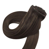 Komorebi Clip in Human Hair Extensions Thick and Straight Hair Drkest Brown Color Real Human Hair Extensions Clip on 20inchs 7pcs/85g