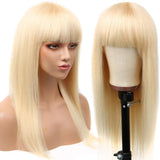 Fabeauty Straight Wigs With Bangs Virgin Brazilian None Lace Front Wigs Human Hair Wigs 150% Density Glueless Machine Made Wigs For Black Women (18inch, 613 wig)