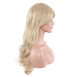 Long Wavy Golden Blonde Wig With Bangs Heat Resistant Sysnthetic Hair Full Wig For Women Lady Natural Cosplay Party
