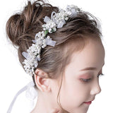 Campsis Cute Princess Wedding Headpiece Flower Wedding Hair Accessories Pearl Rhinestone Headband Bridal Wedding Tiaras for Flower Girl and Women.(White)