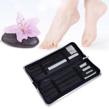 NKTM Professional Pedicure Knife Set - 7 Piece Stainless Steel Nail Care Kit with Leather Travel Case - Black