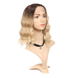 Ombre Honey Blonde Lace Front Wigs for Women 14” Curly Wavy Short Shoulder Length Wig Synthetic Heat Resistant Fiber (T4/22)