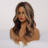 OUFEI Ombre Black Brown Wigs 22" Long Wavy Hair Heat Resistant Wig for Women